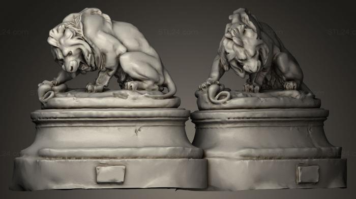 Figurines lions tigers sphinxes (Lion Au Serpent, STKL_0038) 3D models for cnc
